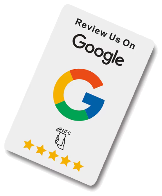 Tarjeta NFC de Resenium con diseño 'Review us on Google'
